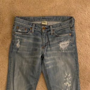 Distressed light straight leg jeans